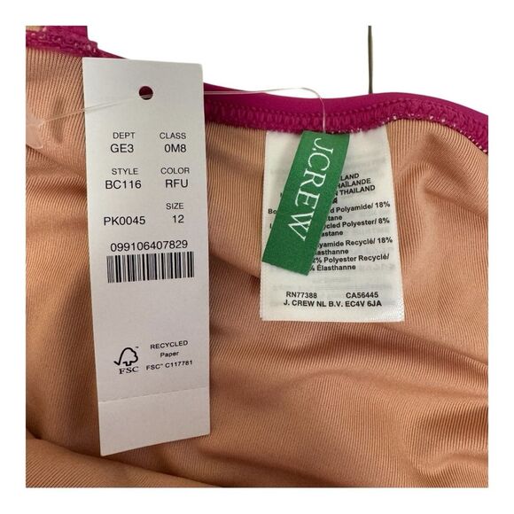 NWT J. Crew Radiant Fushia Roushed V Neck One Piece Bathing Suit Size 12 - Picture 4 of 8